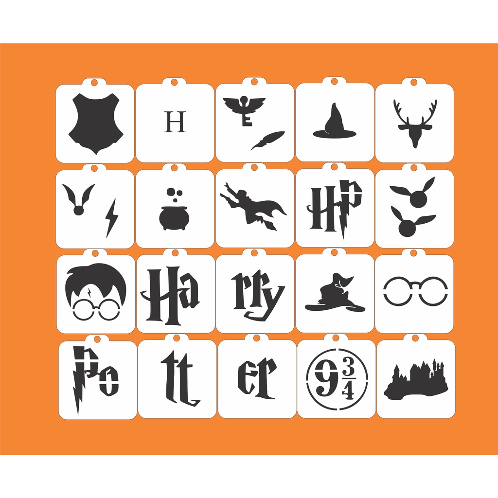 Kit 20 Peças Stencil Harry Potter - Tamanho 7x7 Cm