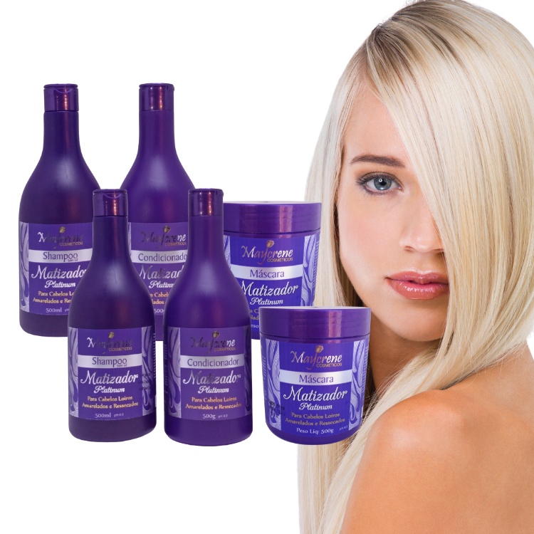 2 Kits Maycrene Matizador Platinum Para Cabelos Loiros, Platinados E Grisalhos 6x500