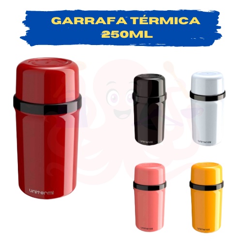 Garrafa Térmica 250ml Fano Escolar Unitermi Café Leite Chá Suco Água Ampola de Vidro Leve Portátil