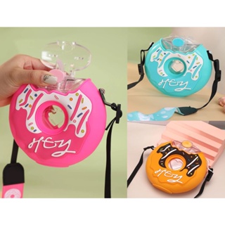 Garrafa Garrafinha De Água Donnuts Rosquinha Resistente Com Alça Capa De Silicone 380ml Suco Bebida