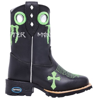 Bota Texana Menino Infantil Country Cowboy Em Couro Com Zíper Bordada Sola Bico Quadrado