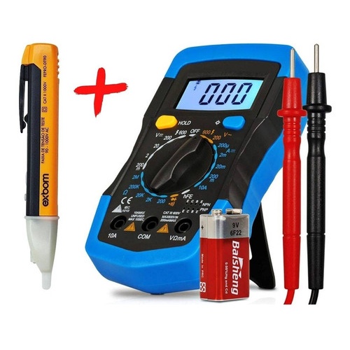 Multímetro Digital Profissional Tela Lcd Iluminada + Caneta Detectora De Energia Elétrica