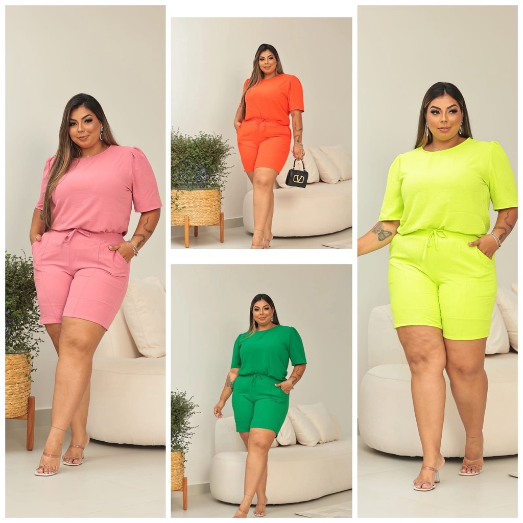 Conjunto Plus Size Tecido Duna Feminino G1 Meia Estação Várias Cores  Premium Luxo - Blusa e Short