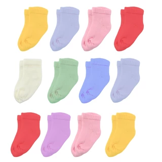 Kit 12 Pares de Meia Lisa Para Bebê (Recém Nascido) - Sortidas - 0 a 10 meses