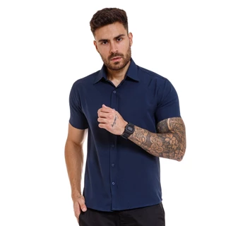 Camisa Social Masculina Manga Curta Slim Fit Luxo Estilo