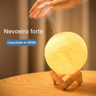 Umidificador De Ar Lua Luminária lua Cheia 3d 3 Cores Touch 880ml + Tripé Mdf + Cabo Usb + Manual