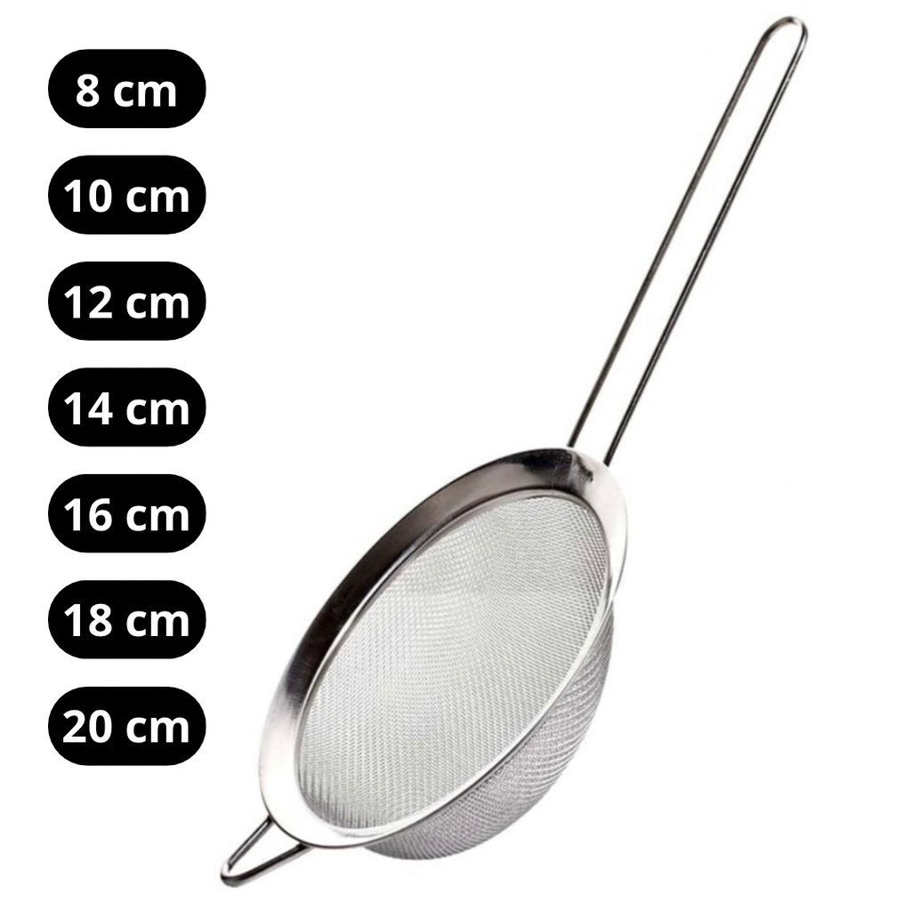 Peneira de inox com alça cabo longo grande média ou pequena individual ...