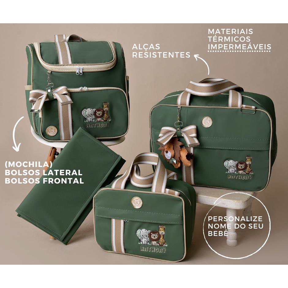 Bolsa maternidade com 4 peças, safari menino, Estação do bebê