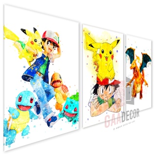Kit 3 Quadros Decorativos para Sala Quarto Pokemon Teen Infantil