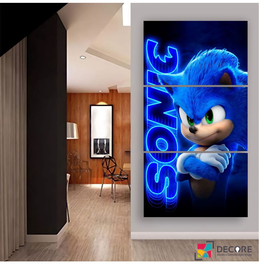 KIT QUADRO DECORATIVO SONIC, QUARTO MENINO, MENINA, BEBE, KIDS, INFANTIL,  DESENHO, JOGO