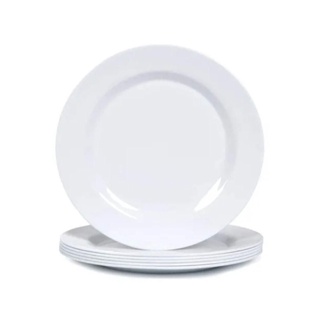 Prato Raso, Melamina, 28 cm, Branco, Kit c/ 12 Unidades