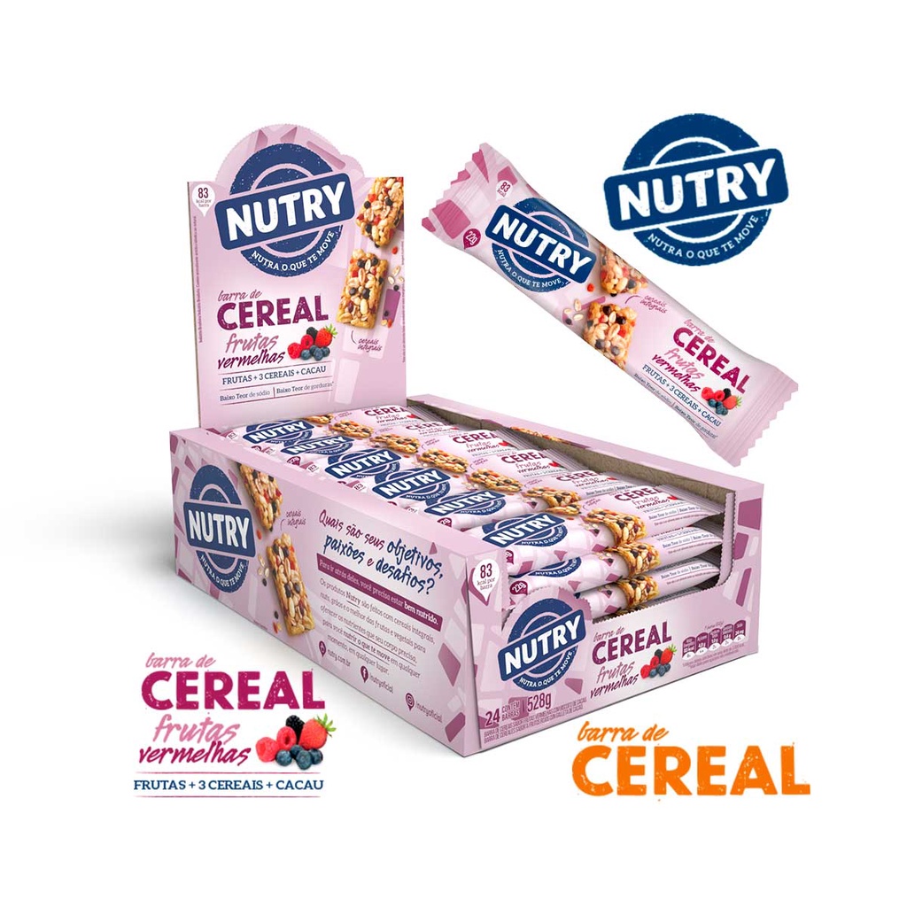 Barra De Cereal Nutry Frutas Vermelhas (caixa 24 X 22g) | Shopee Brasil