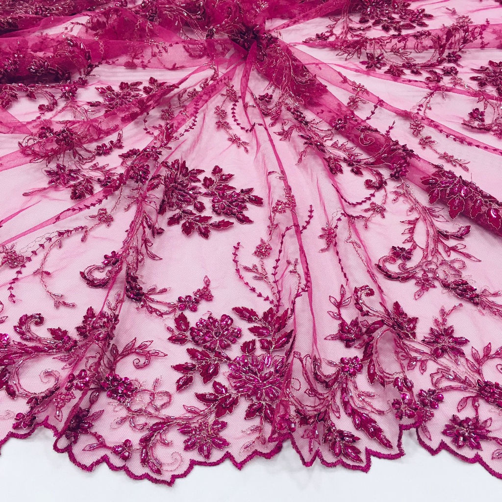 Tecido Renda Tule Bordado Em Pedrarias Floral Rosa Pink | Shopee Brasil