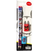 Kit Escolar Mickey c/ 4 peças, 2 Lápis, Borracha, Apontador | Molin