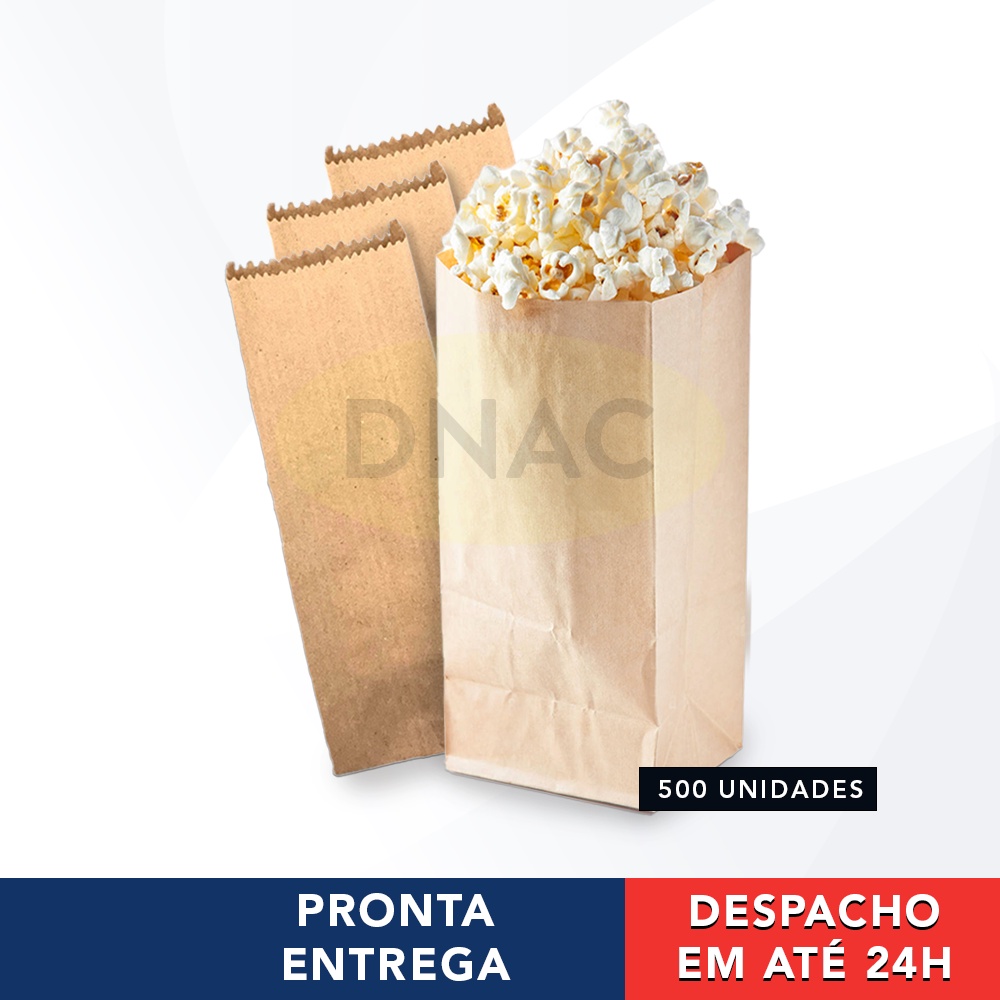 Saco de Papel Kraft Mix Pardo Liso Para Pipoca 500g Com 500 
