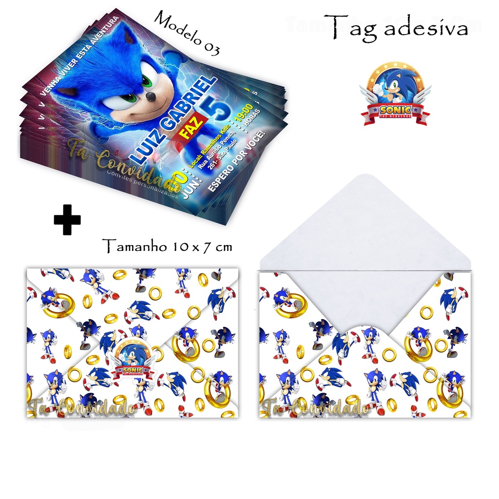 Convite Sonic 10x7 cm