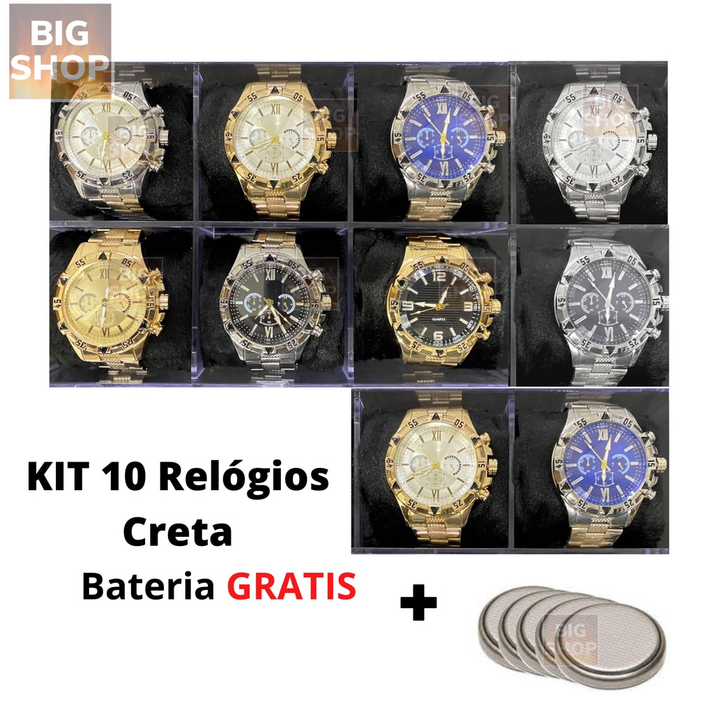 Lote 10 Relogio Masculino de Metal + 10 Caixas