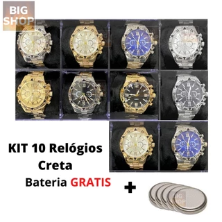 Lote 10 Relogio Masculino de Metal + 10 Caixas