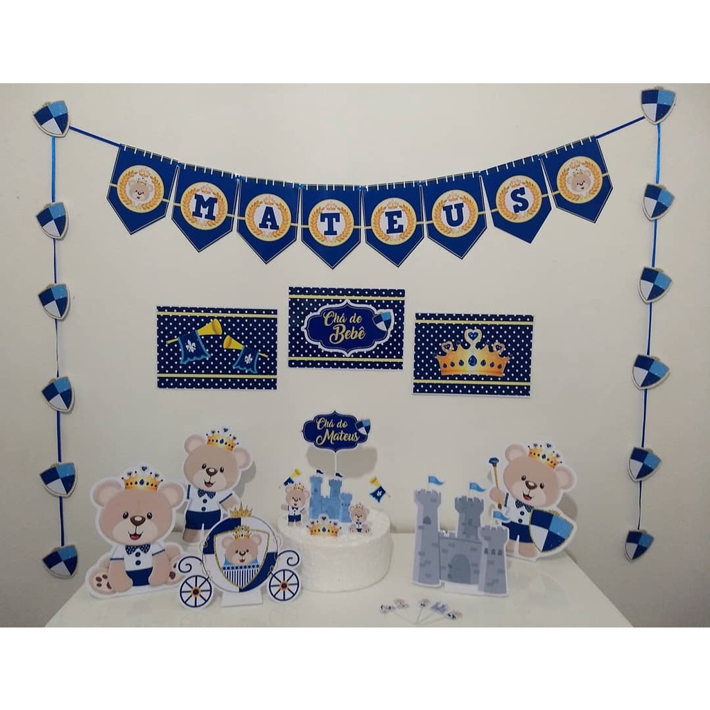 KIT DECORAÇAO CHA DE BEBE CHA FRALDAS URSO PRINCIPE