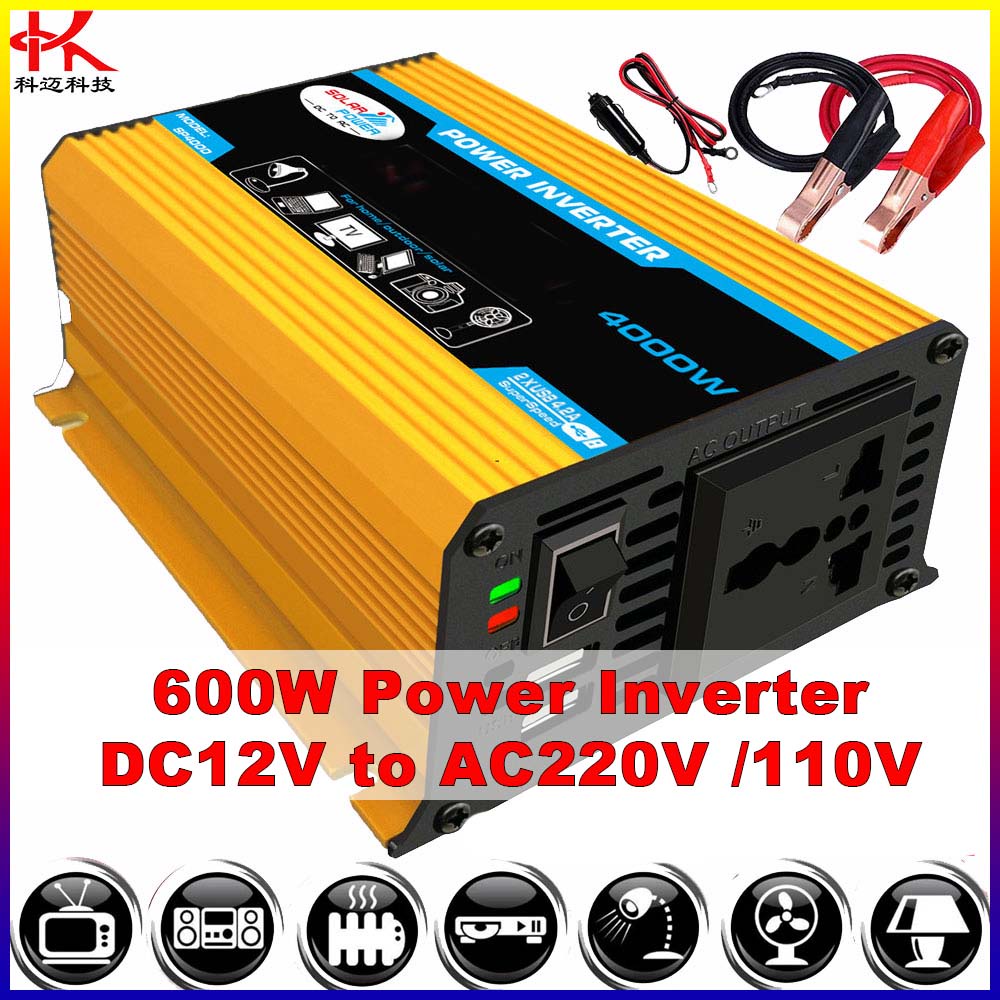 KMIND Inversor 12v 110v 220v Conversor Transformador DC 12v Para AC 220v 110v 600W Onda senoidal modificada Carga USB Plug Universal micro Inversor De Energia Solar 12 V A 220 V 110 V Inversores de carro onda senoidal pura 4000W 6000W 300W 500W 200W 100W