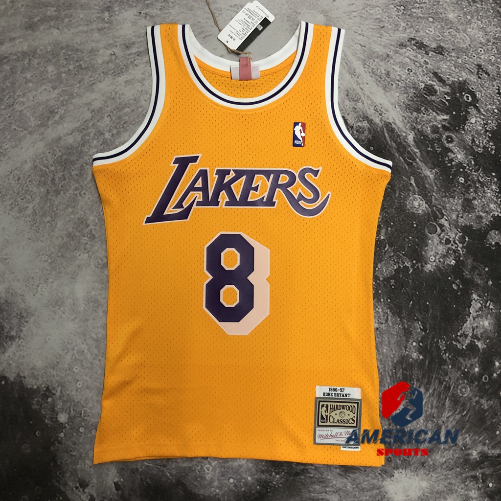 Homens Camisa 2023NBA Los Angeles Lakers Kobe Bryant Yellow 1996-97 Hardwood Clássicos Autênticos Jogadores De Basquetebol Jersey