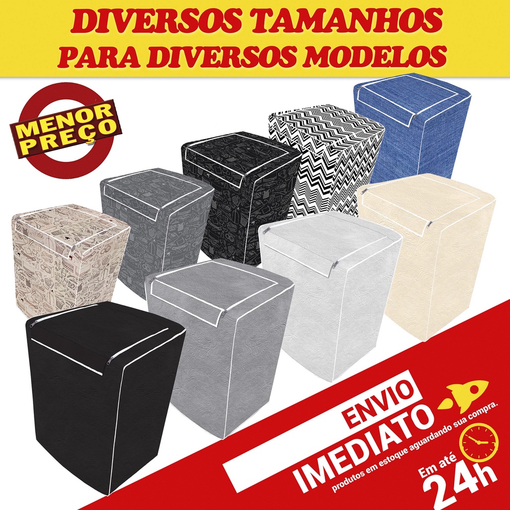 Capa Maquina de Lavar c/ Zíper Proteção Total Abertura Superior Diversos Tamanhos Para Todas as Máquinas de Lavar - Envio Imediato