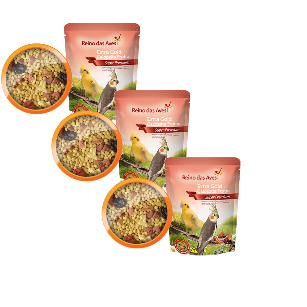 KIT EXTRA GOLD CALOPSITA FRUTAS 400g 3un - Reino das Aves