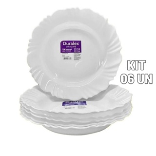 Jogo Kit 06 Pratos Fundo Branco Vidro Jantar Pétala Redondo Duralex Opaline Jantar Pétala Redondo Resistente Nadir Figueiredo Borda Ondulada Conjunto Cozinha Porcelana Formato Almoço Platos