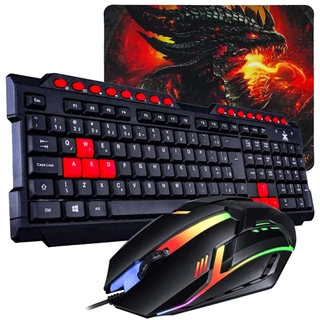 Kit Gamer com Teclado ABNT2, Mouse LED 1200 DPI e Mousepad Estampado em Oferta na Shopee