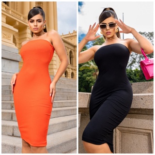 Vestido Feminino Tomara Que Caia Colado Midi Tubinho Canelado