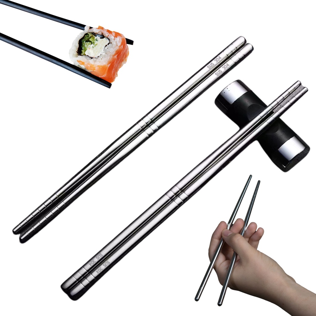 Par Palito de Sushi Hashi Japonês Chinês Coreano Oriental De Aço