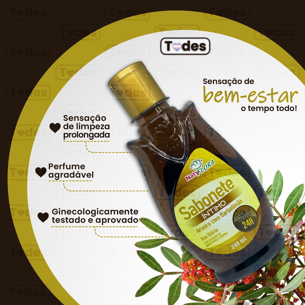 SABONETE INTIMO AROEIRA COM BARBATIMAO 240ML NATY FLORA