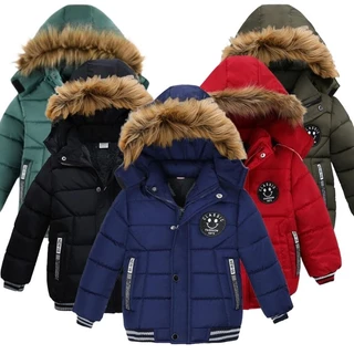 Jaqueta De Inverno Para Crianças Bebês Meninos Casacos Grossos De Veludo Com Capuz Corta-Vento Casual Roupas Infantis Colarinho De Pele Parka