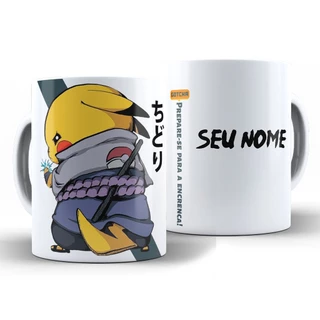 Caneca Pikachu Sasuke Personalizada Com Nome + Caixa - Xícara Divertida 325ML Cerâmica
