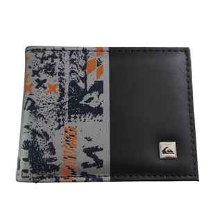 Carteira Quiksilver Couro Preto E Cinza Abstrato