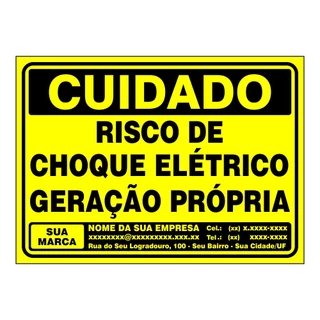 Kit 40 Placas Personalizadas Risco de Choque - Geração Própria Energia Solar Personalizada - 18cm x 25cm - Formato Retangular