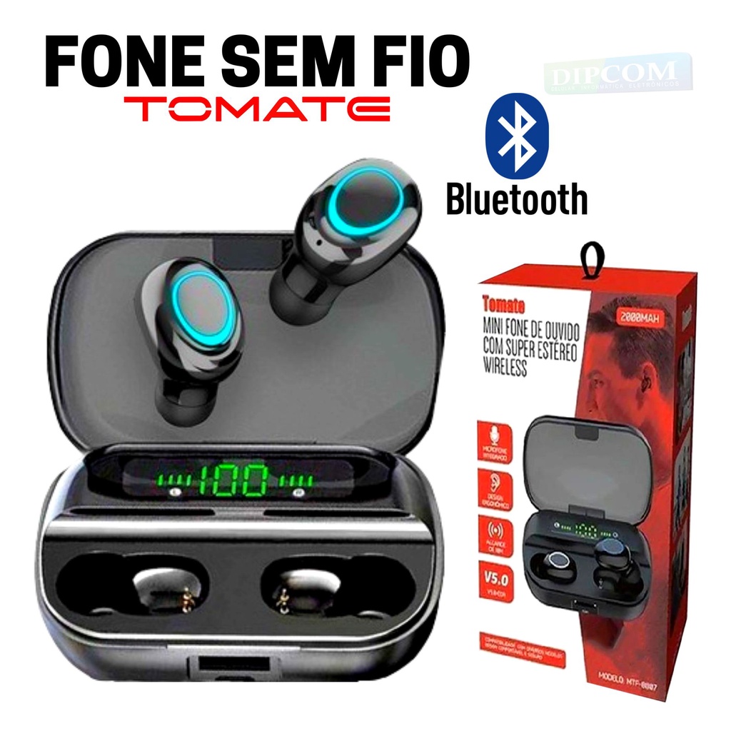 Fone Sem Fio MTF-8807 De Ouvido Bluetooth Sem Fio Tomate