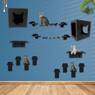 Playground Arranhador Gatos Kit com 14 peças mdf com Carpete preto