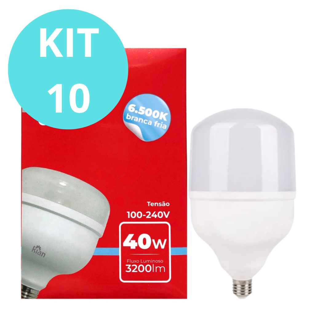 Kit 10 Lampada Led 40w Luz Forte Alta Potência Branca Fria 6500k Bivolt Galpão Area Externa 9020