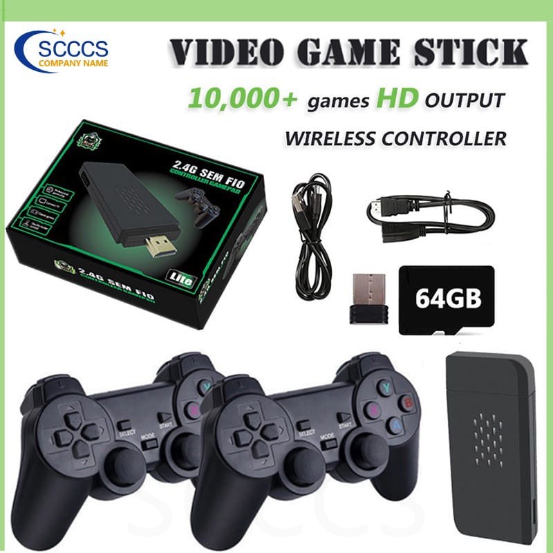 Video Game Stick 4K 10000 Games Console 64G Double Wireless Controller Game Stick Retro Games