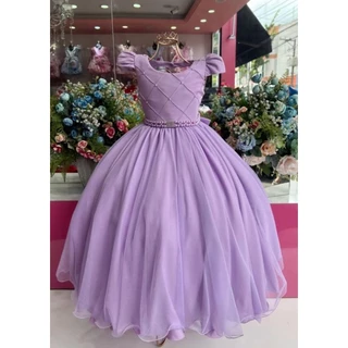 Vestido Infantil Juvenil Longo Lilás - festa aniversário casamento daminha