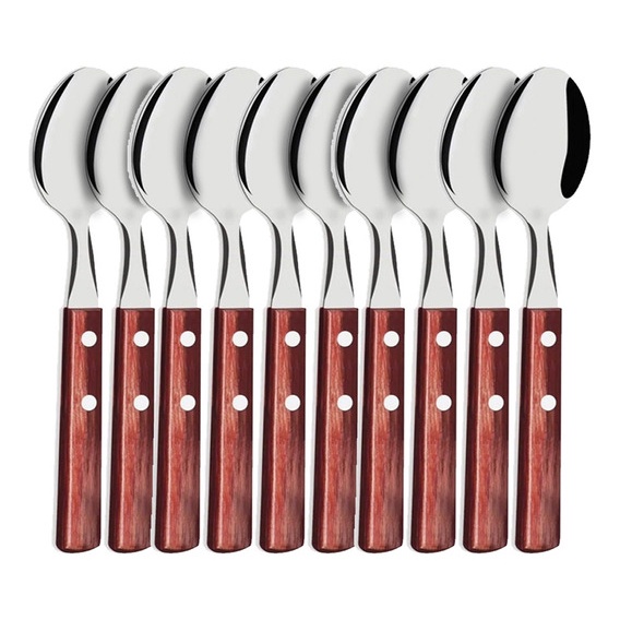 Jogo Colheres De Mesa Inox Com Cabo Madeira 12 Unidades