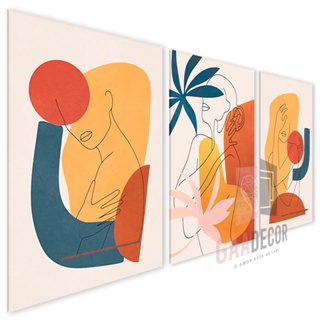 Kit 3 Quadros Decorativos para Sala Quarto Abstrato Minimalista Boho Bage
