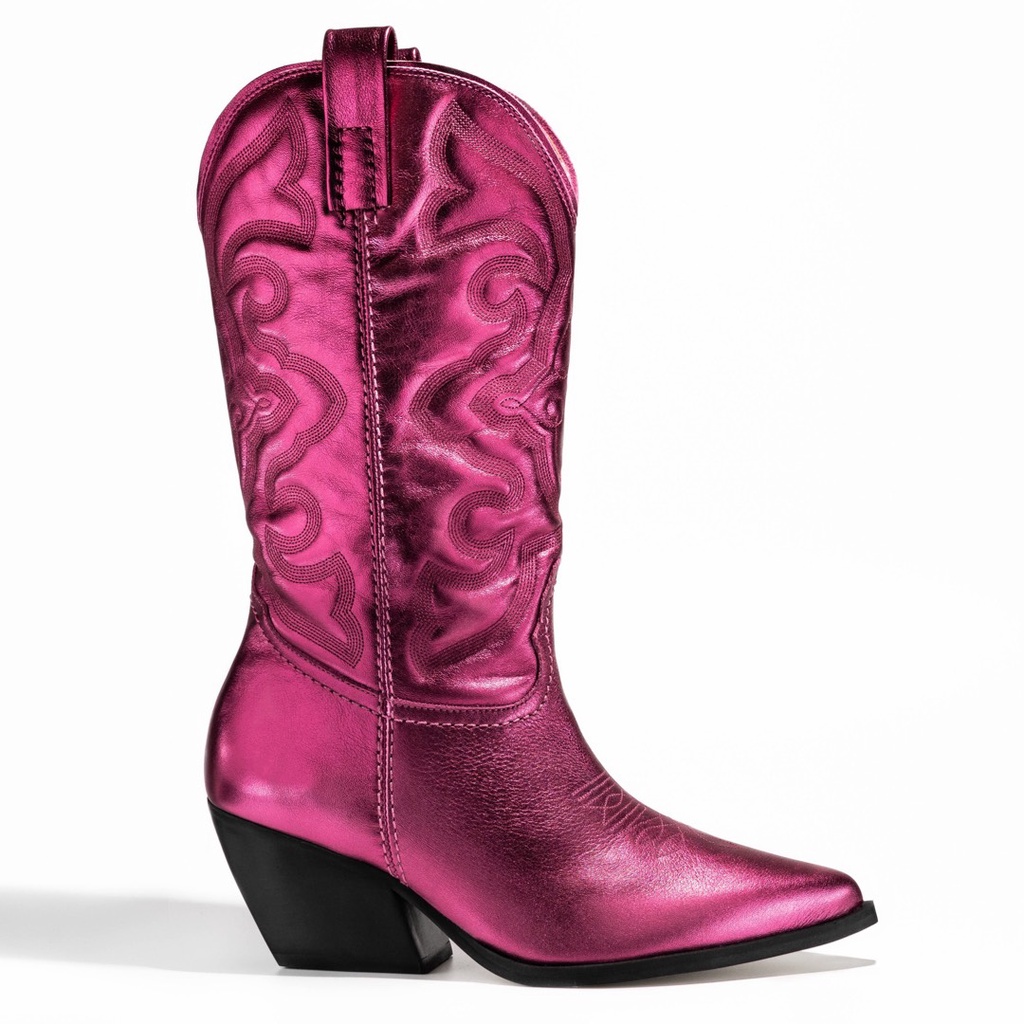 Bota Rosa Pink Metalica Feminina Country Texana Feminina Cano Bordado ...