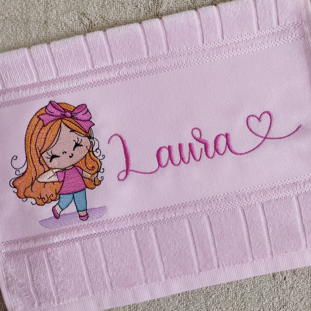 Toalha Toalhinha Infantil Rosa Bordada Meninas Fofas Personalizada Com ...