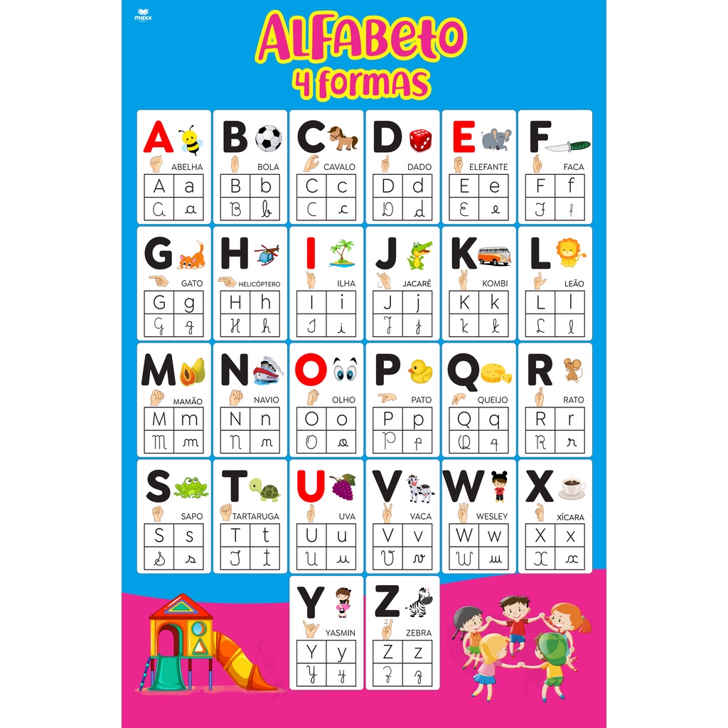 Banner Alfabeto 4 formas Escolar Pedagógico - Vários tamanhos