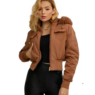Jaqueta em Sarja Cropped Feminina