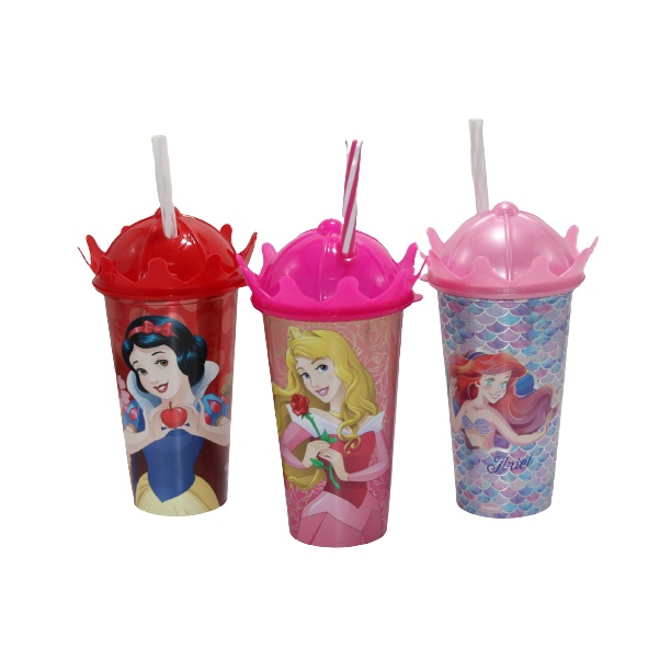 Caneca Com Canudo e Tampa Coroa Princesas 360 ml 13512 Plasutil em