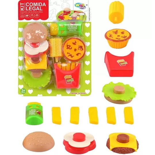 Brinquedo Kit Comida Lanchonete Lanche Desmontável Infantil Hamburguer ...