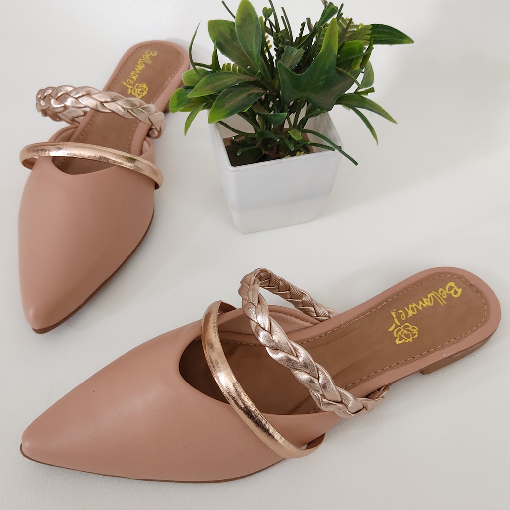 Mule Feminino Sandália Rasteira Bico Fino Cores Diversas Confortável ...